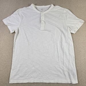 Gap Henley T Shirt Mens Medium White Short Sleeve Cotton Casual Basic